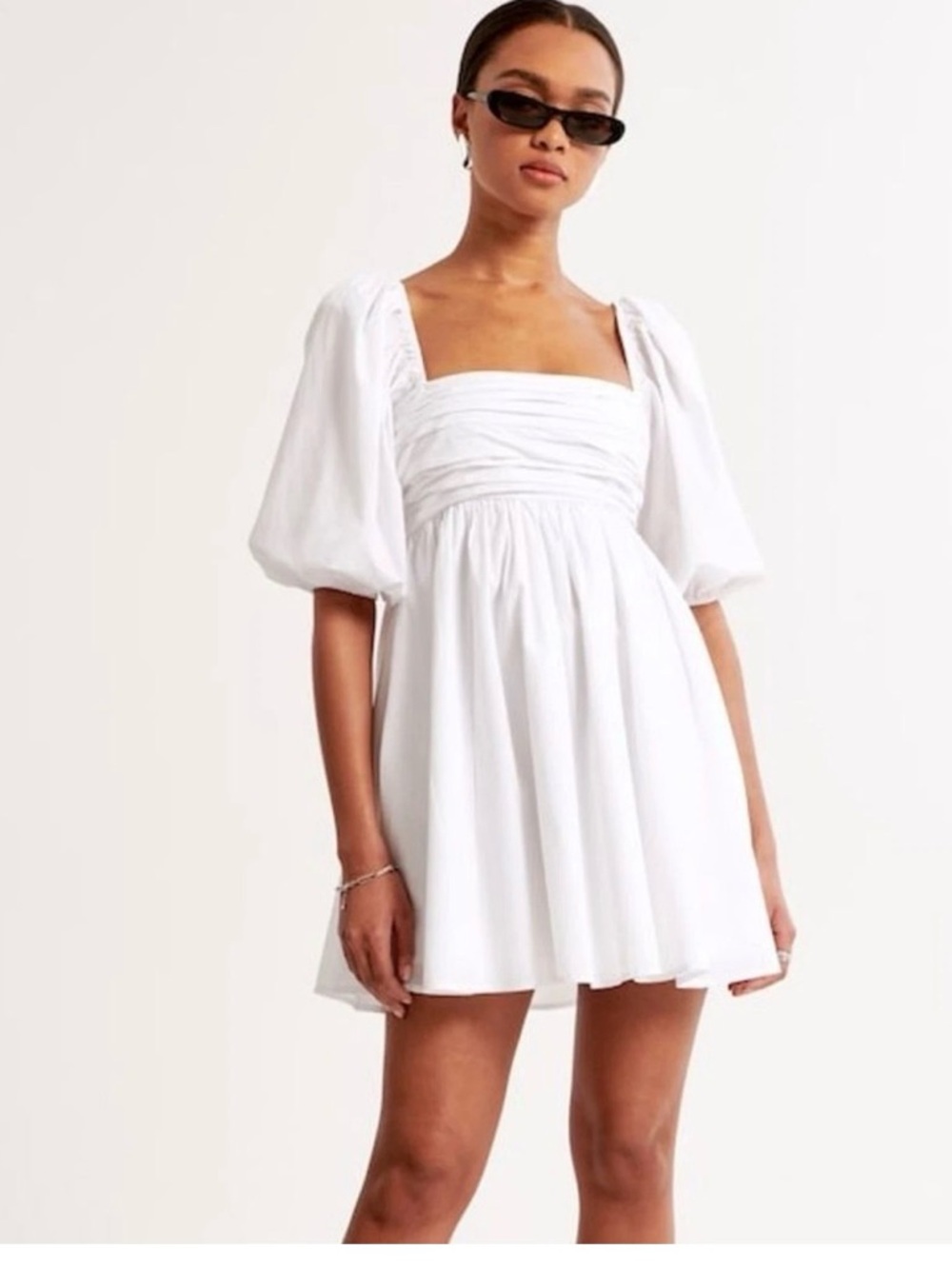 Abercrombie Emerson ruched puff sleeve mini dress white size small